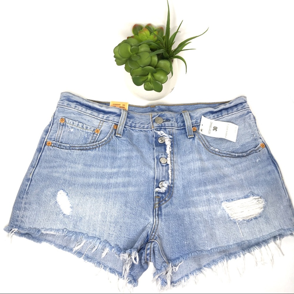 Levi 501 Light Wash Distressed Shorts - Picture 2 of 5